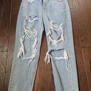 American Eagle Outfitters Ripped Light Blue Boyfriend Jeans
